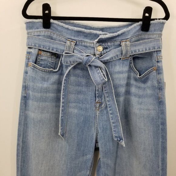 7FAMK The Paperbag Jeans in Bright Blue Jay High Rise Tie Waist Size 32 - Picture 3 of 11